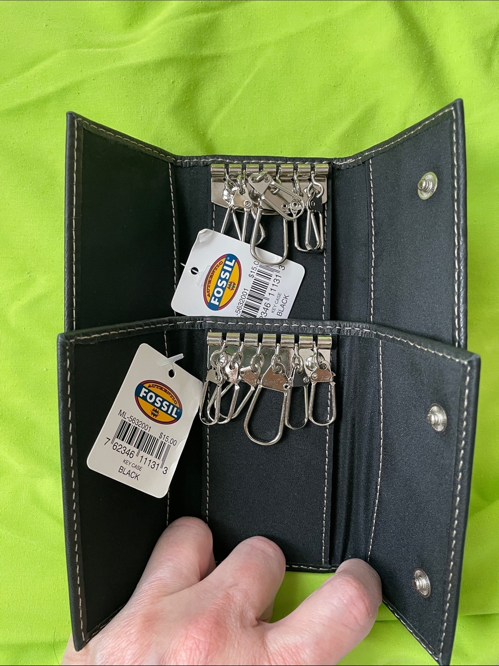 Fossil Black Leather Key & Card Holder bundle of 2 - Picture 2 of 8